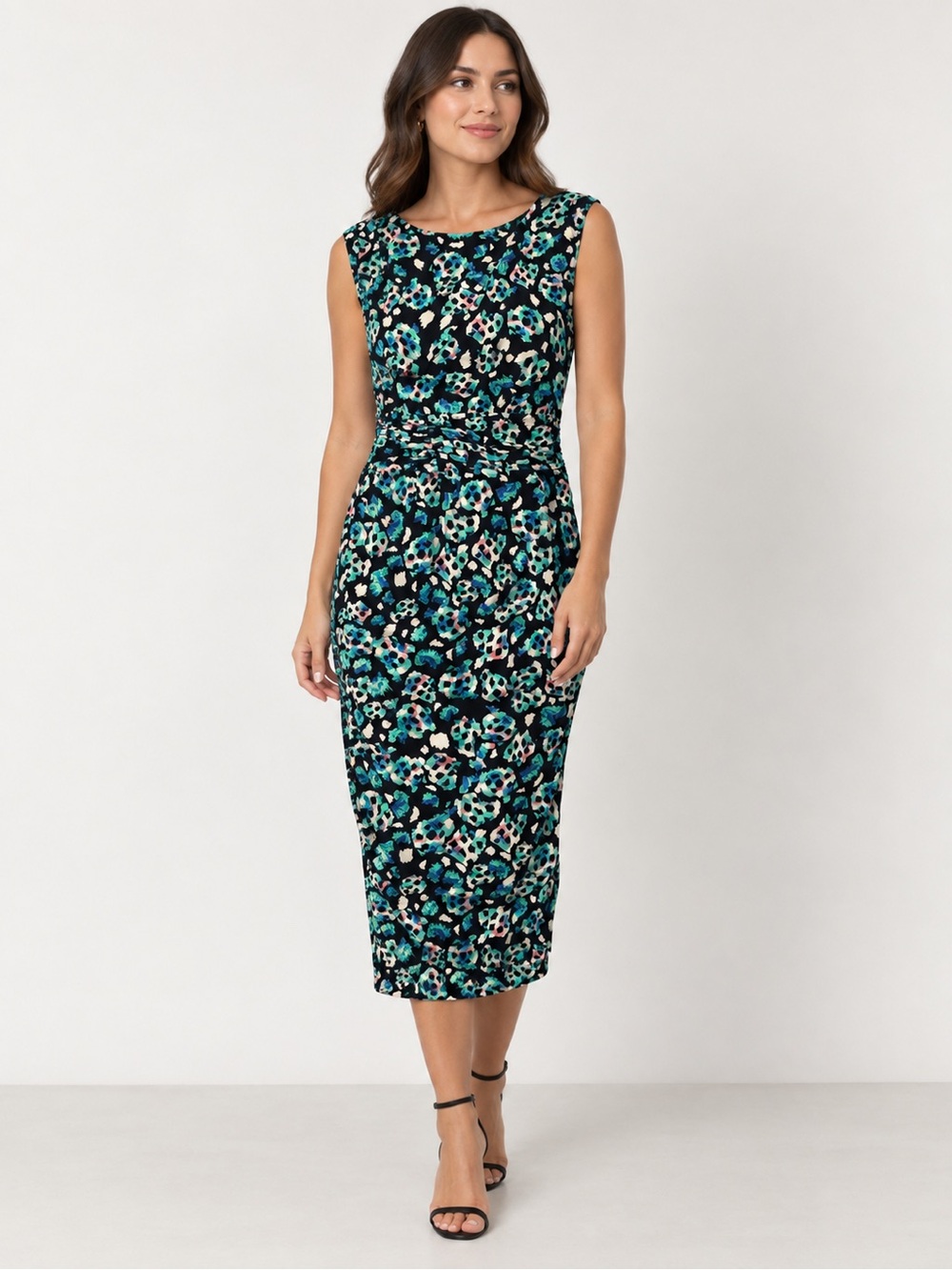 Essentiel Antwerp Blue Teal Abstract Print Sleeveless Sheath Midi Dress Size 2